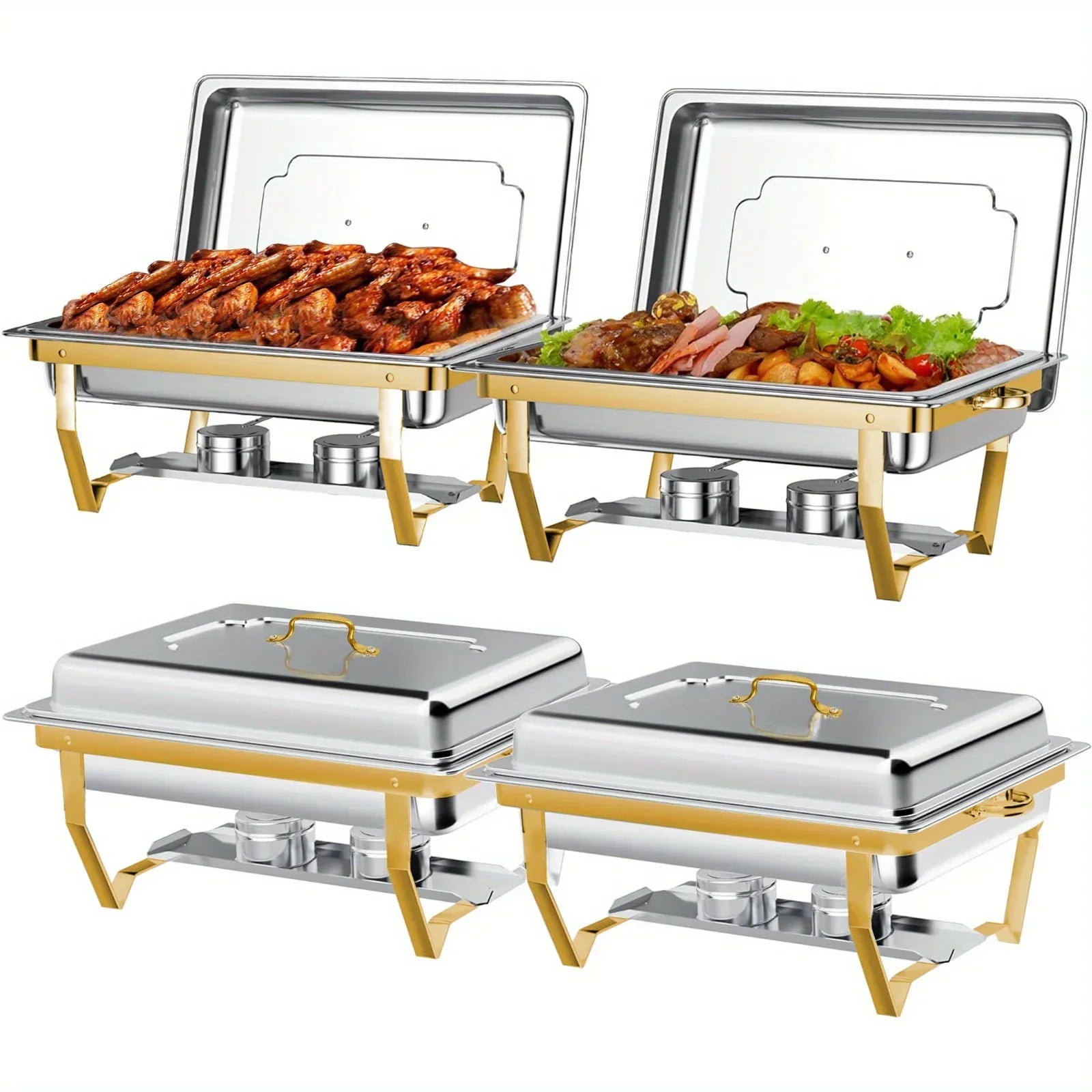 4-Pack 8QT Stainless Steel Chafing Dish Buffet Set – Food Warmers with Fuel Holders