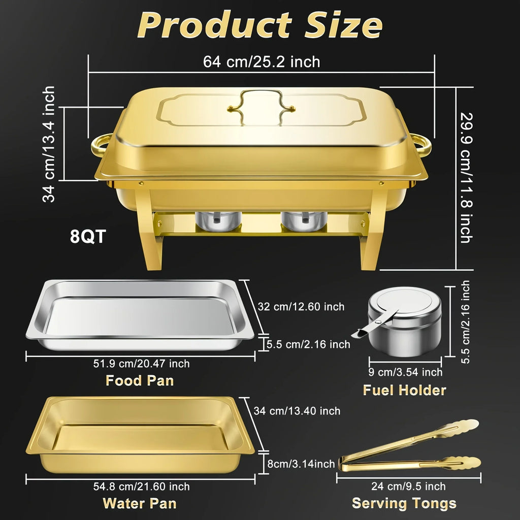 6 Pcs Buffet Baking Tray, 8 Quart Golden Baking Tray Buffet Set Full Size, Premium Stainless Steel Baking Tray Party Food Heater