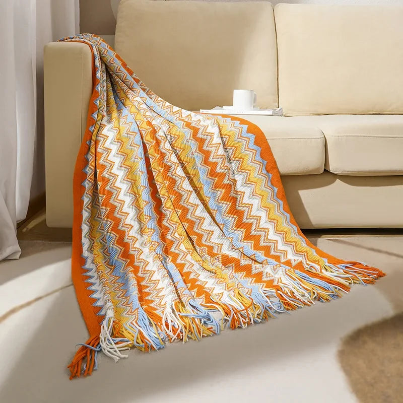 Boho Woven Zigzag Throw Blanket