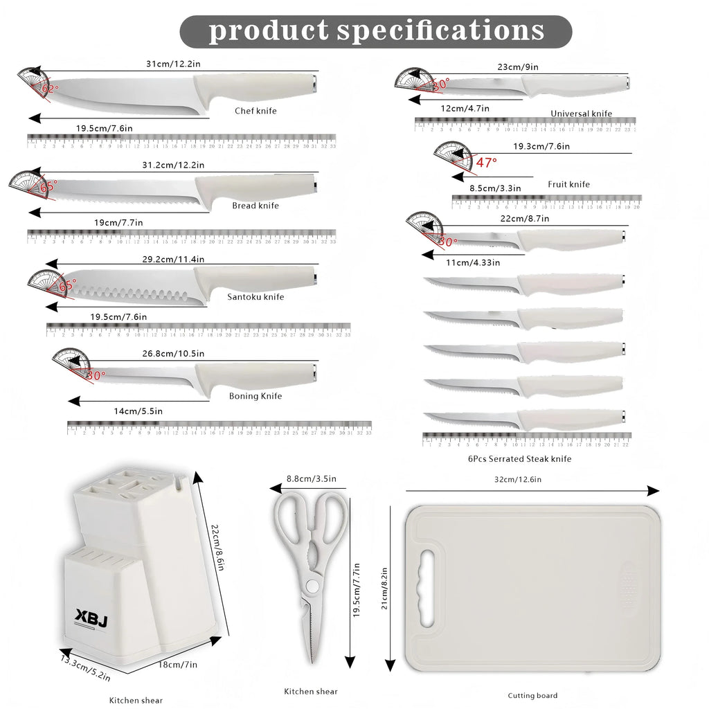 15 pieces kitchen stainless steel knife set, multi-purpose, ergonomic for long-term use without getting tired, all-round cutting