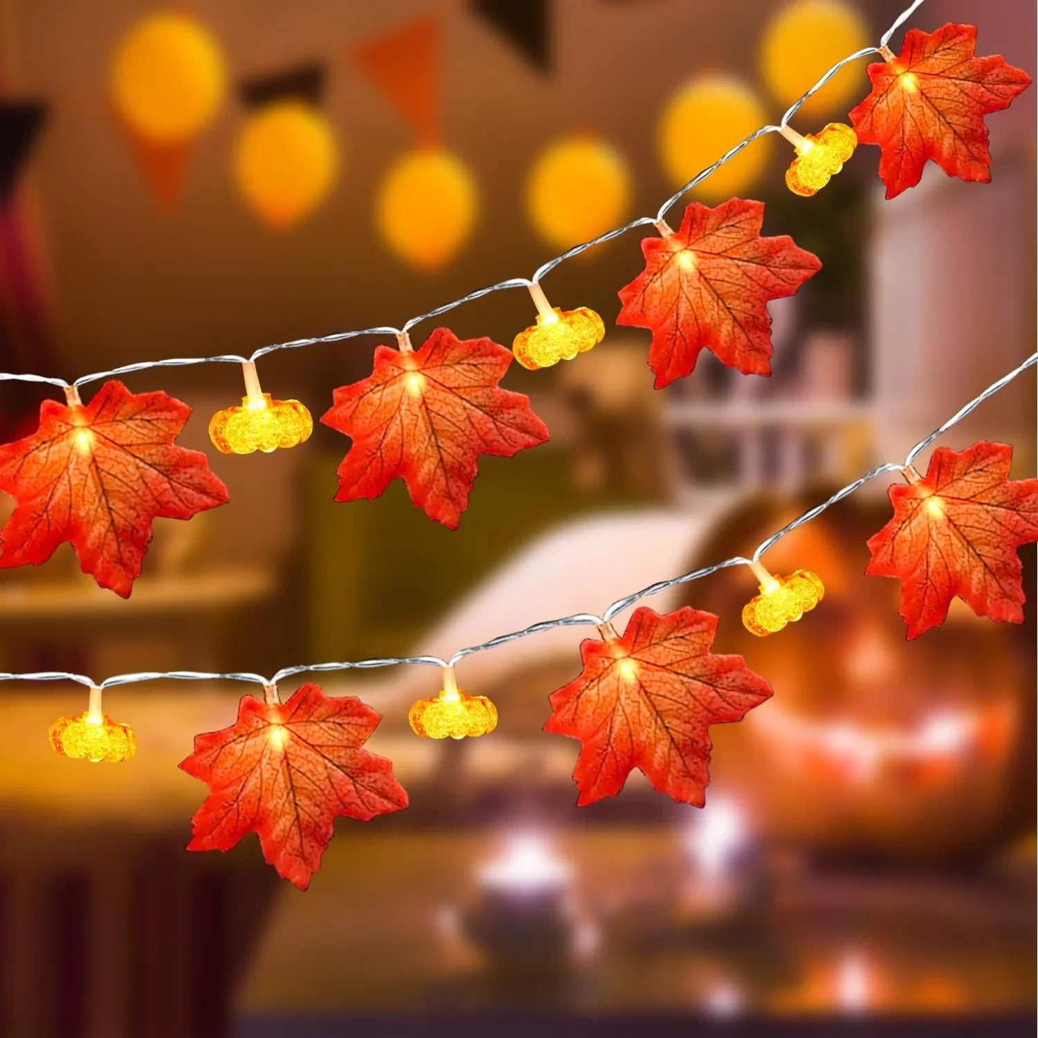 Fall Pumpkin & Maple Leaf String Lights