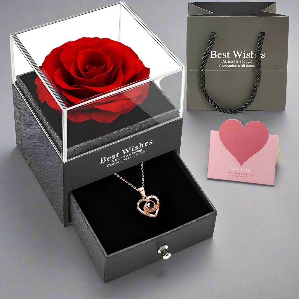 Hollow Zircon Love Necklace with Eternal Flower Gift Box
