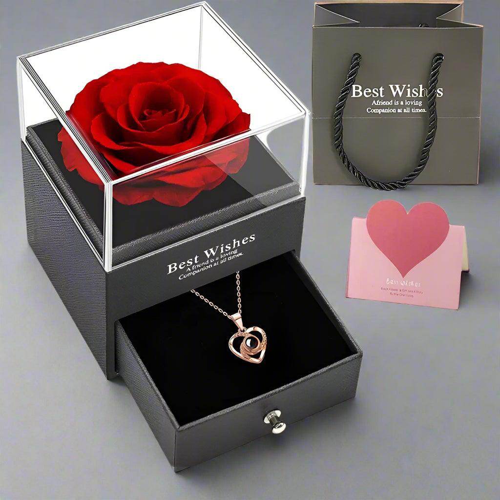 Hollow Zircon Love Necklace with Eternal Flower Gift Box