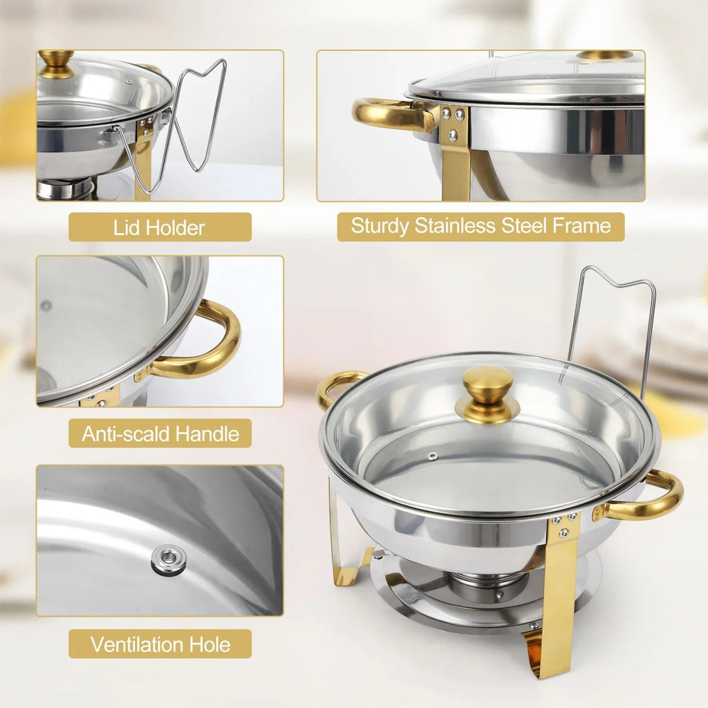 2/4 Pack Chafing Dish Buffet Set, 5QT Buffet Servers and Warmers, Round Catering Warmer with Glass Lid & Lid Holder for Party