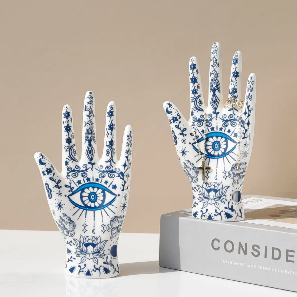 Ceramic Evil Eye Hand Jewelry Holder