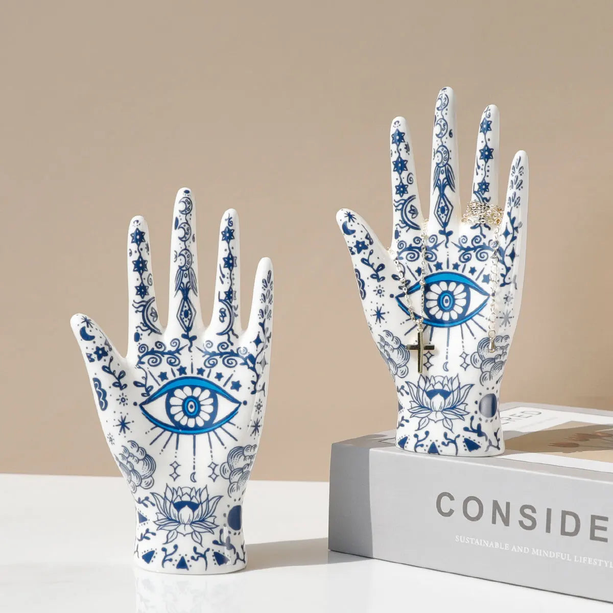 Ceramic Evil Eye Hand Jewelry Holder