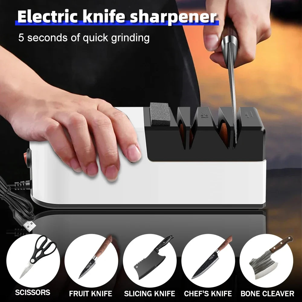 4-Segment Fully Automatic Electric Knife Sharpener – Portable Kitchen Sharpener with Non-Slip Base for Household Knives & Kitchen Accessories