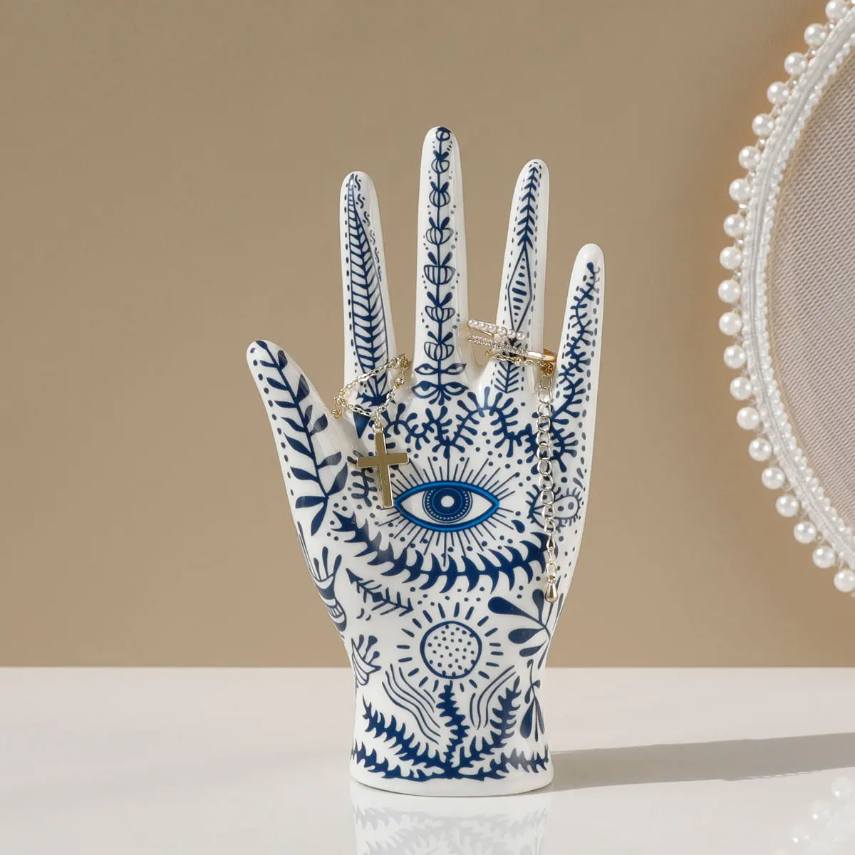 Ceramic Evil Eye Hand Jewelry Holder