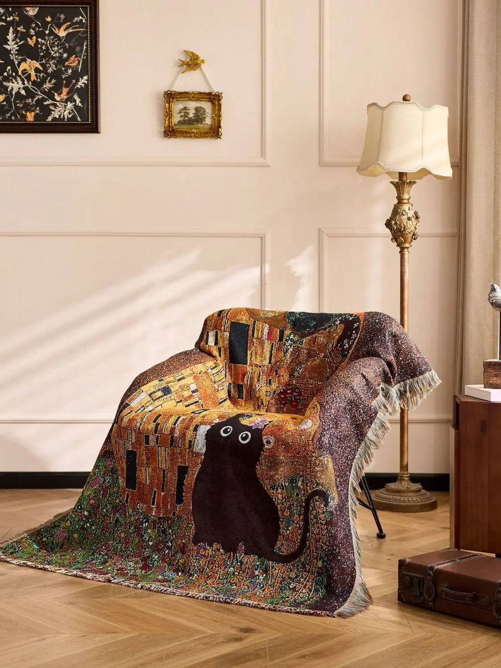 Cat Woven Throw Blanket – Jacquard Tapestry Sofa Cover for Cozy Home & Picnic Use