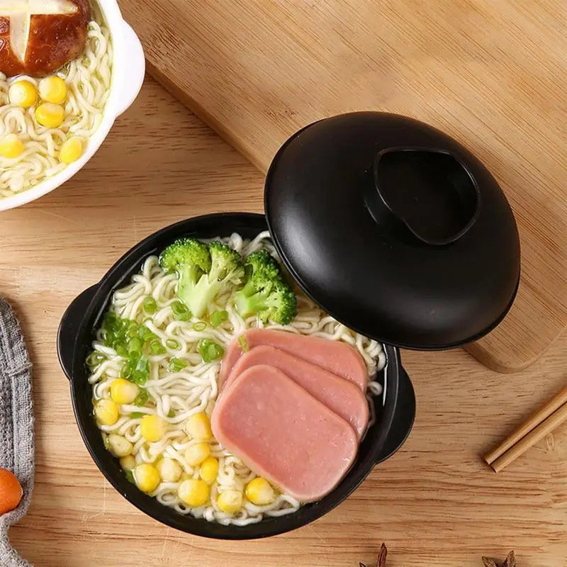 Ramen Bowl with Lid – Microwave-Safe Instant Noodle Bowl with Handles, Heat-Resistant Soup Bowl for Home, Office & Convenience Cooking