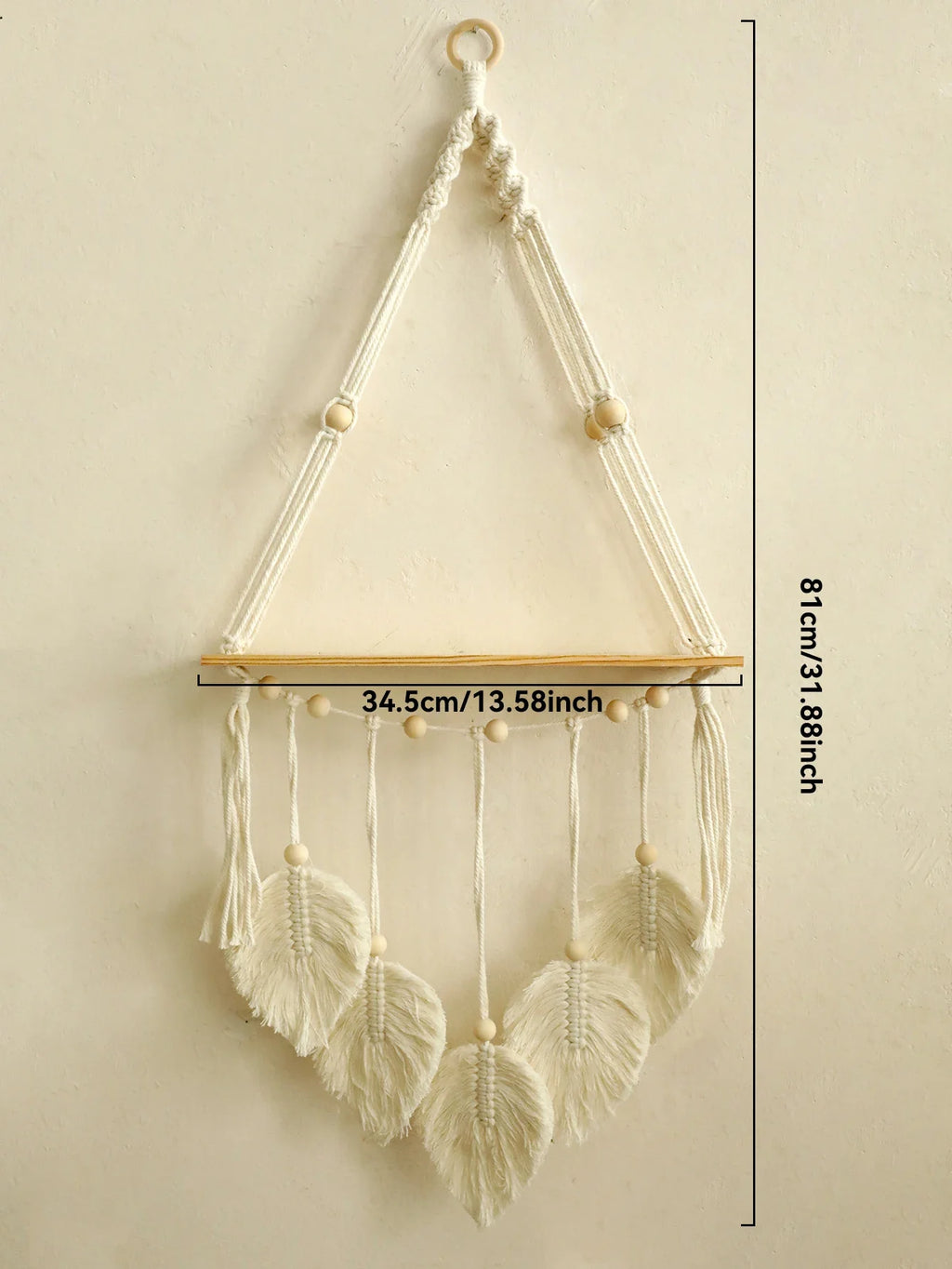Boho Macrame Floating Wall Shelf with Leaf Tassels