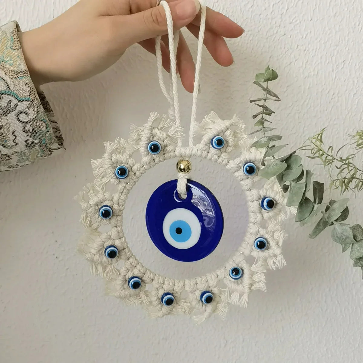Handcrafted Evil Eye Macrame Circle Wall Decor