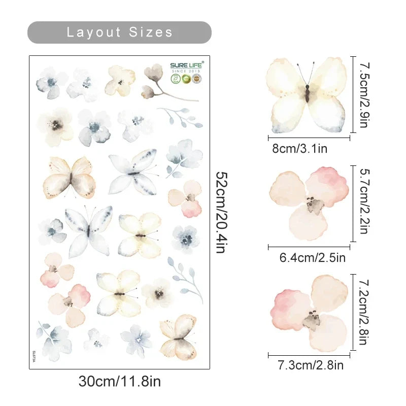 Boho Floral Leaf Wall Stickers – Removable 3D Vinyl Decals for Kids' Nursery & Home Decor - Pink Flowers