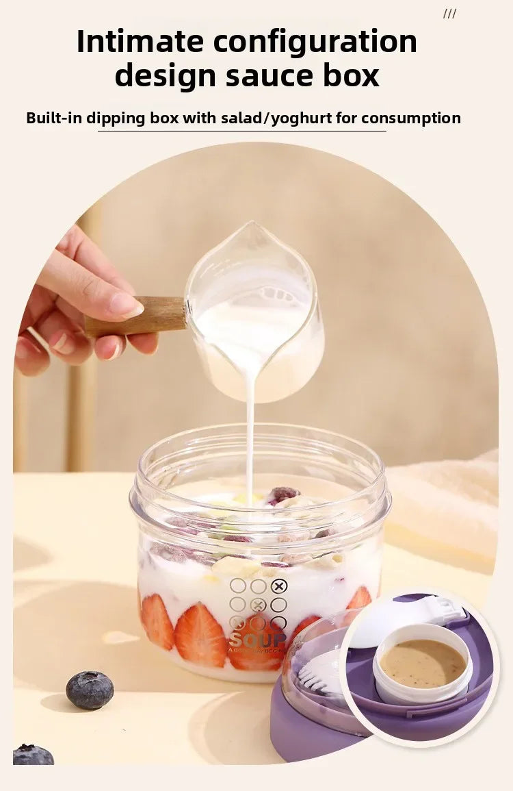 650ml Portable Handheld Breakfast Cup Yogurt PS Bowl Leak Proof Salad Bento Lunch Box with Spoon Organizer Kitchen Storage