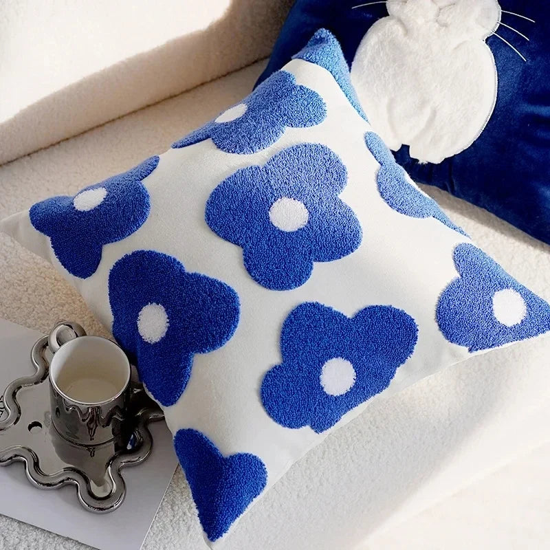 Embroidered Flower Throw Pillow Covers – Boho Cotton Cushion Covers for Bed, Sofa & Home Decor (30x50cm / 45x45cm)