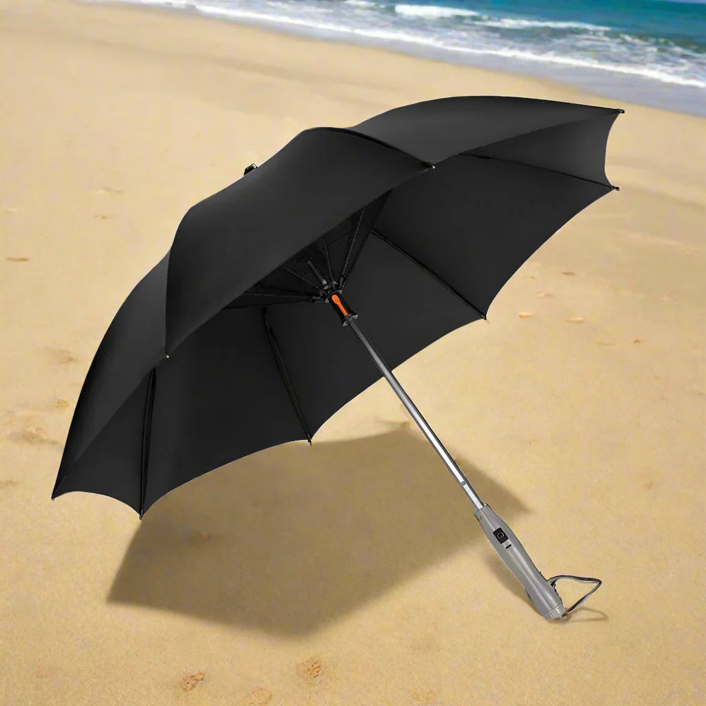 🌞 3-in-1 Cooling Sun Umbrella – Built-in Fan, Water Mister & UV Block