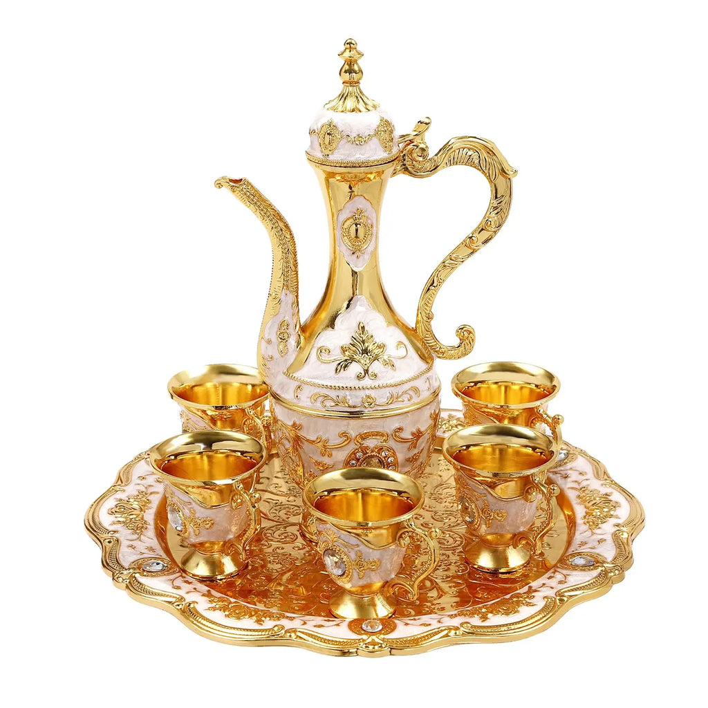 Turkish Tea & Coffee Set – Vintage Pot with 6 Cups, Tea Glasses for Home, Birthday, Christmas
