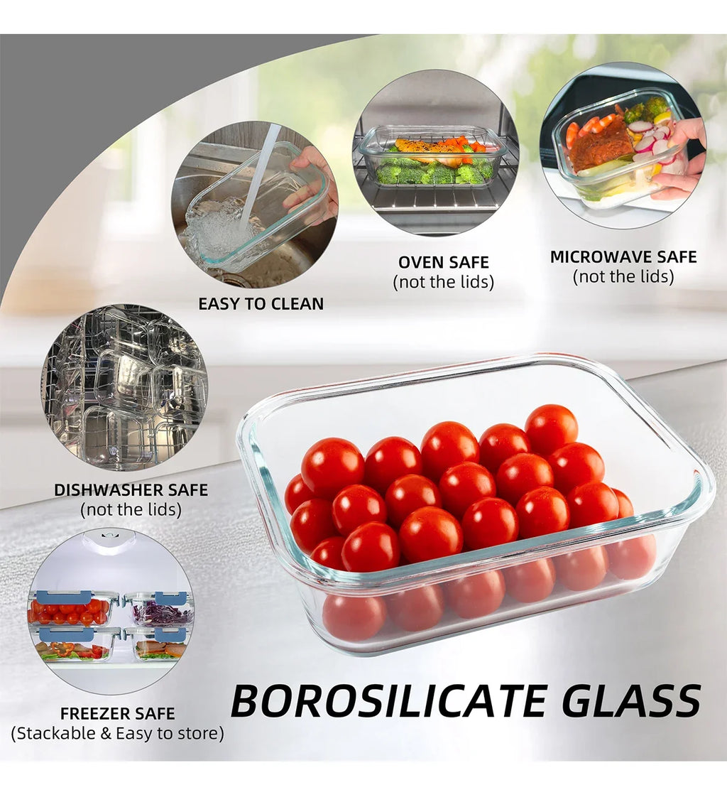 16-Piece Glass Food Storage Containers Set, Leakproof Airtight BPA-Free, Microwave & Oven Safe, Stackable Kitchen Organizers wit
