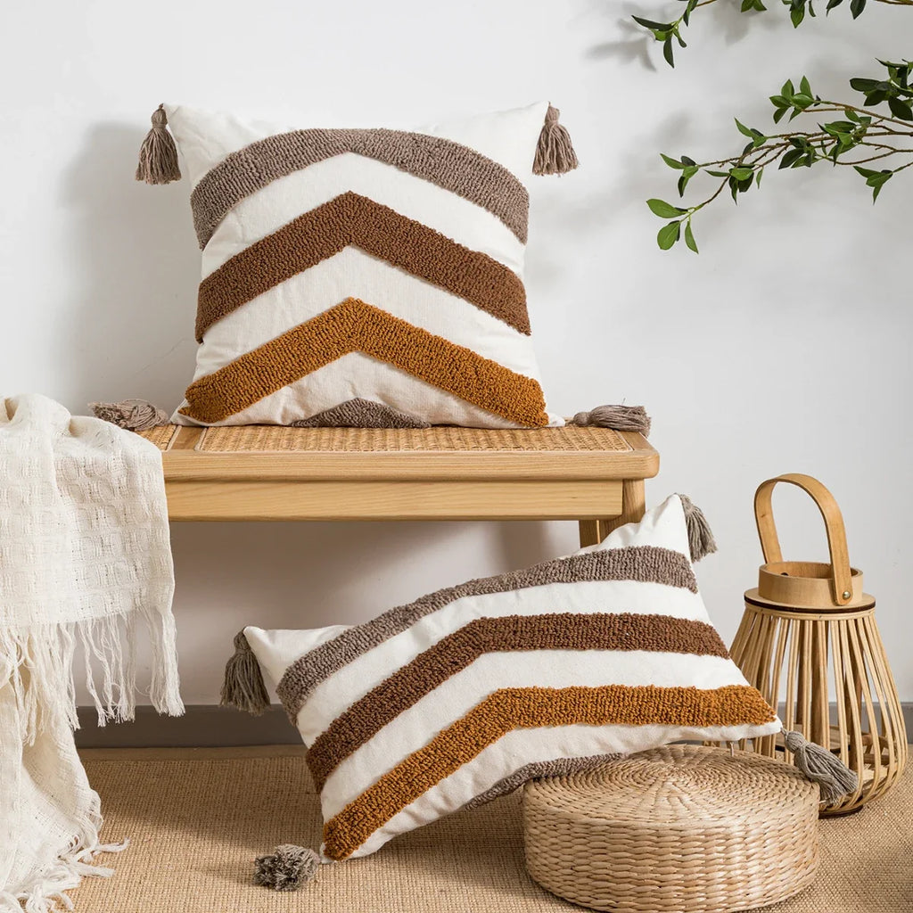 Symmetrical Geometric Stripes Pillow Cover – Boho Home Decor Accent for Sofa, Bed, or Chair