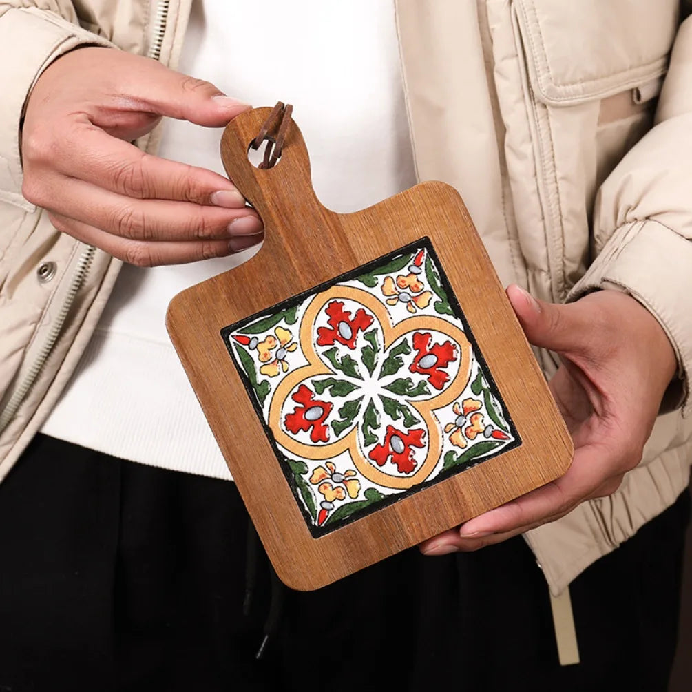 Boho Wood & Decorative Tile Trivet