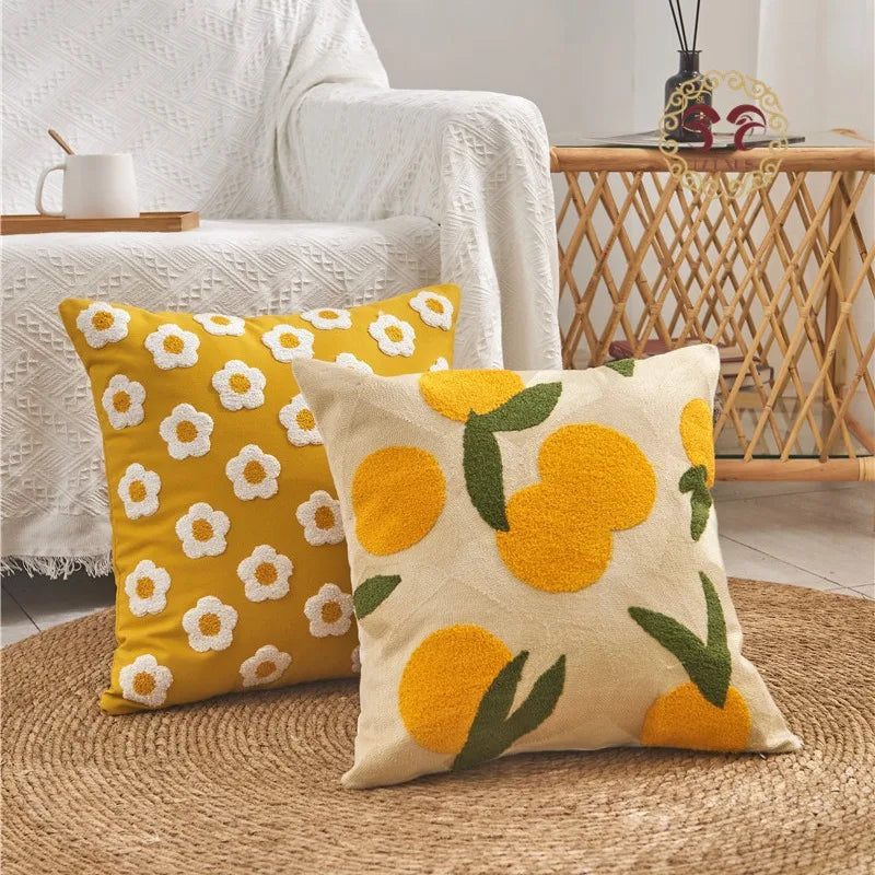 Boho Home Decor Tufted Embroidered Pillowcase – Decorative Throw Pillow Cover for Sofa & Living Room