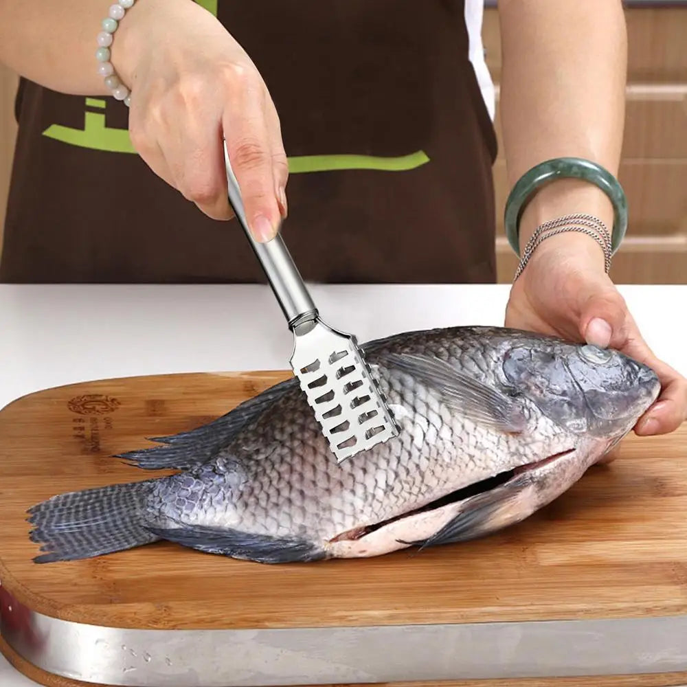 Fish Scale Remover & Shrimp Deveiner Tool – Stainless Steel Scaler Knife, Skin Brush & Kitchen Tweezers for Seafood Cleaning