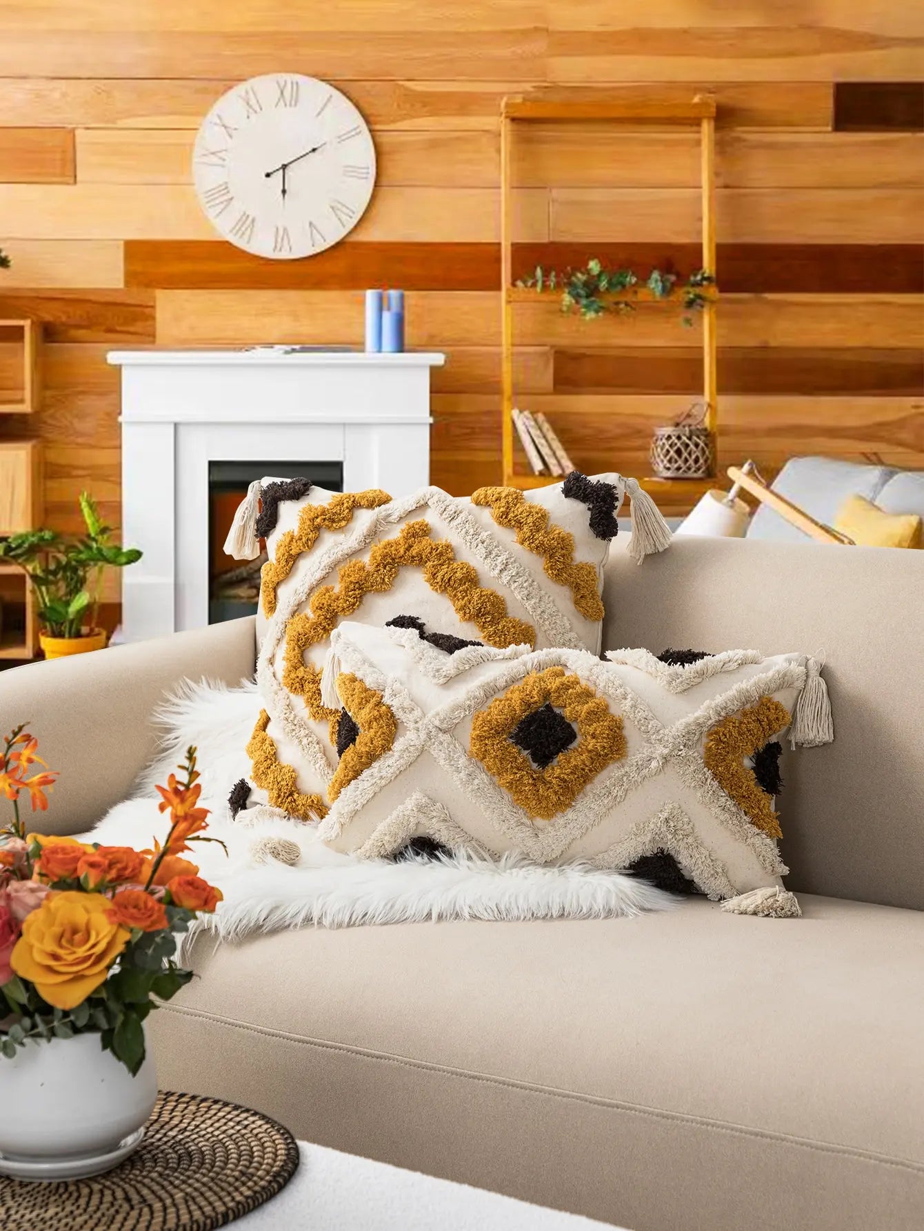 Rust Bohemian Tufted Geometric Pillowcase
