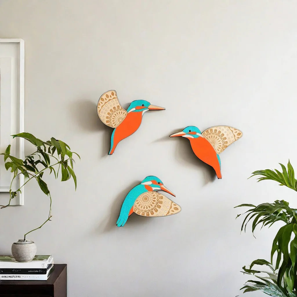 3-Piece Wooden Bird Wall Decor Set – Patterned Boho Home Decor for Indoors & Outdoors