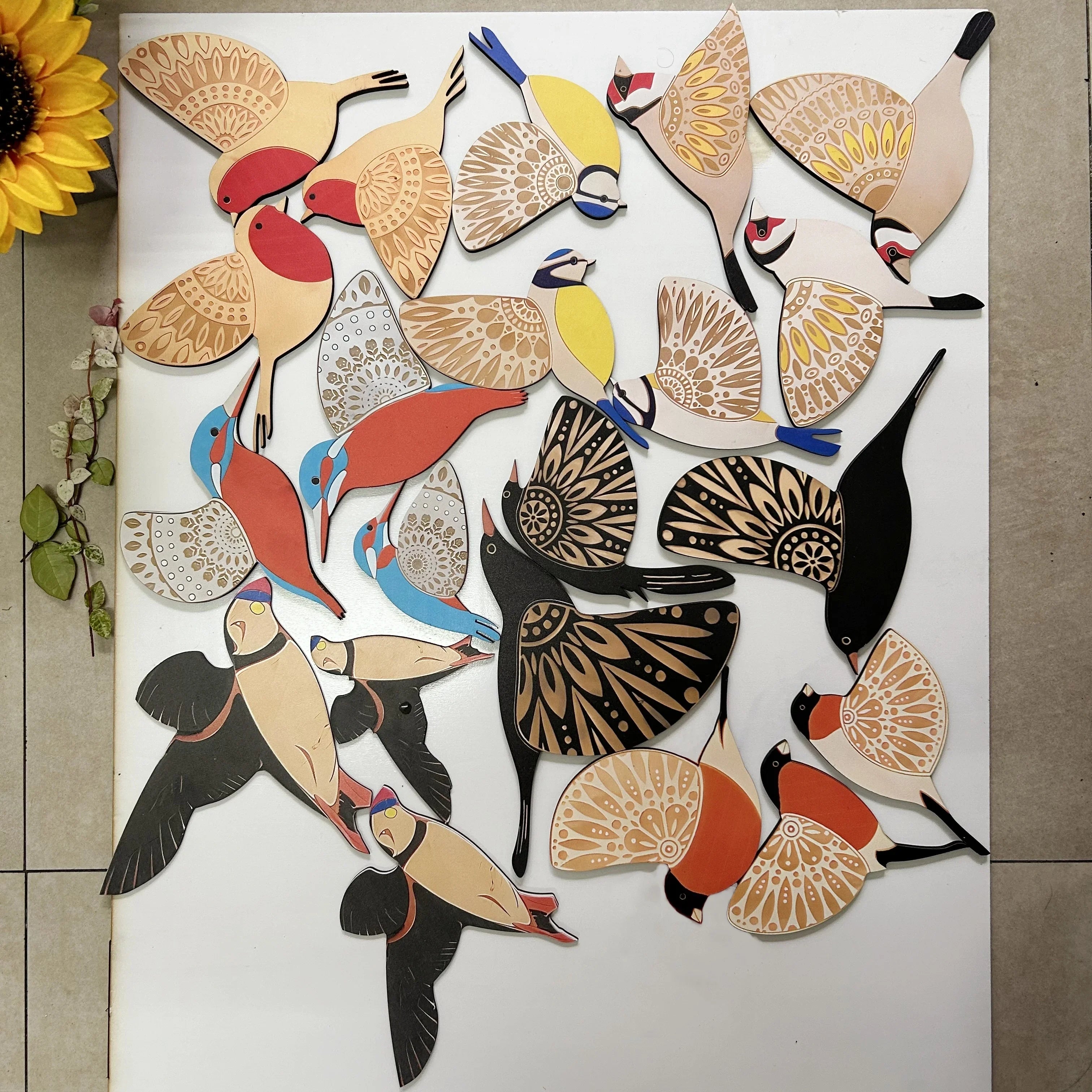 3-Piece Wooden Bird Wall Decor Set – Patterned Boho Home Decor for Indoors & Outdoors