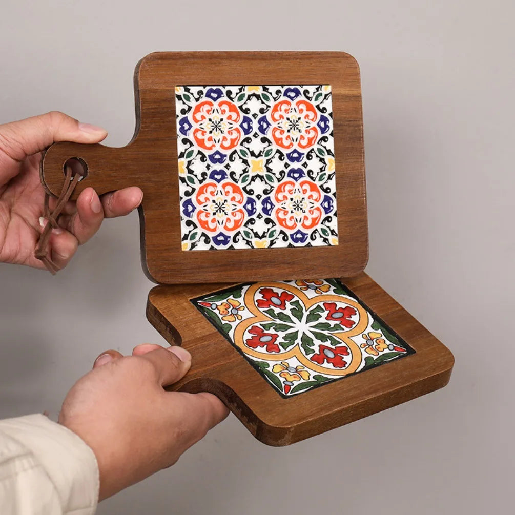 Boho Wood & Decorative Tile Trivet