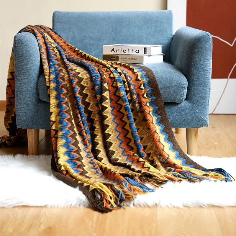 Boho Woven Zigzag Throw Blanket