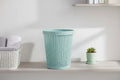 Hollow Rattan-Style Trash Can – Round Lidless Garbage Bin