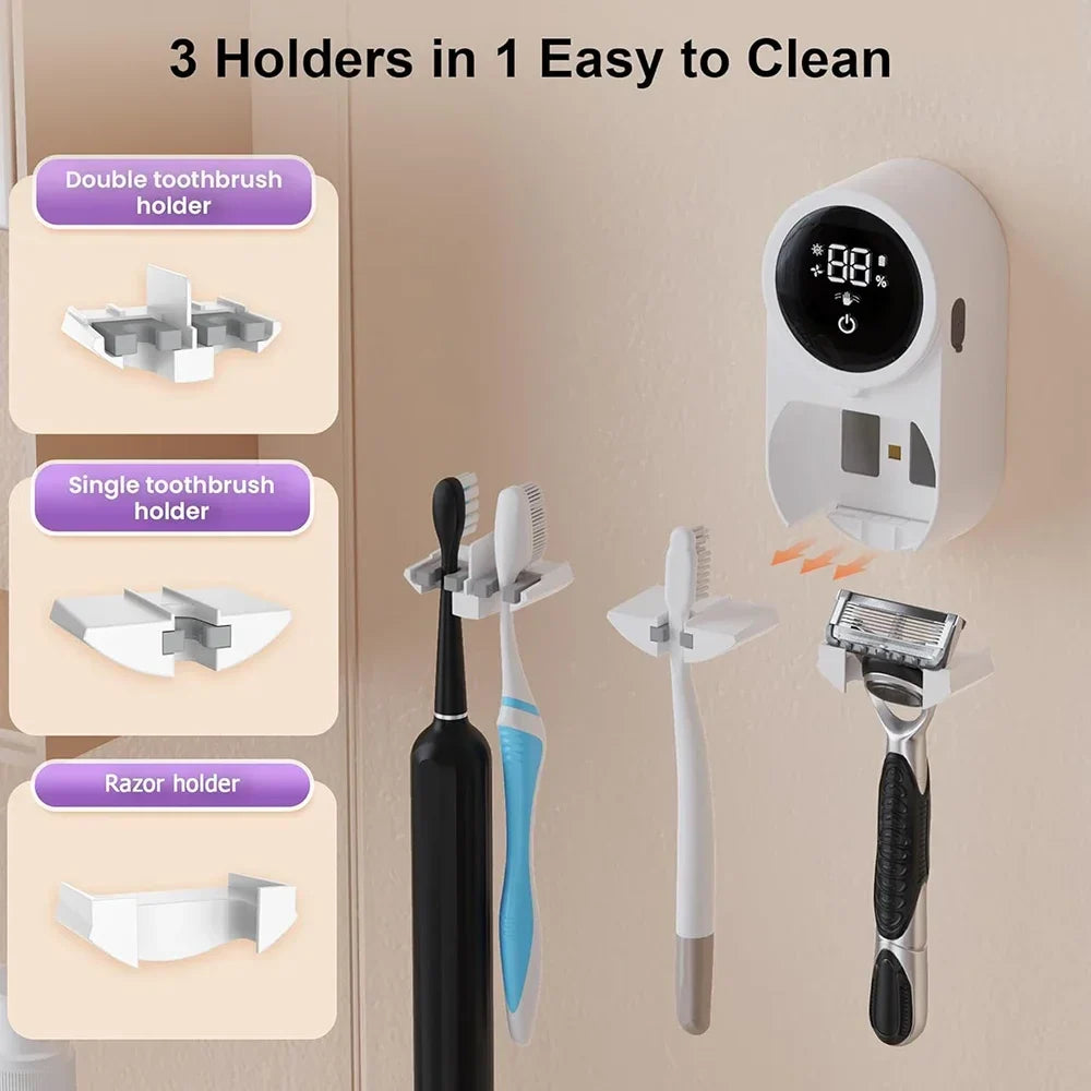 UV Toothbrush Sanitizer & Holder – Auto Sensor, Rechargeable, Wall Mounted