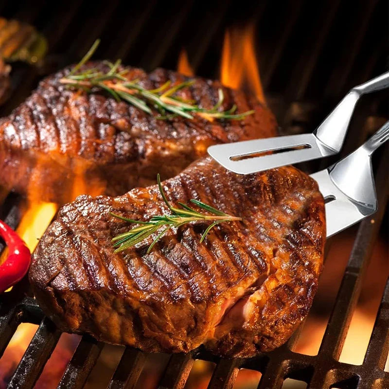 Heavy Duty Steak Tongs – Thanksgiving Turkey Flipper & Holiday Grill Tool | Durable Metal Meat Turner for BBQ, Roasting & Cooking