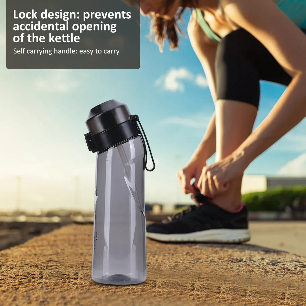 Flavored Water Bottle with 7 Flavour Pods Air Water Up Bottle Frosted Black 650ml Air Starter Up Set Water Cup for Camping Sport