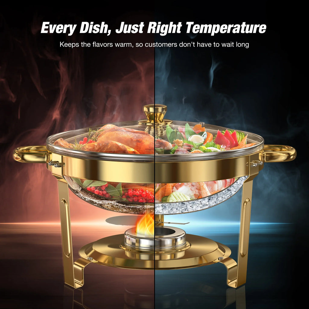 5QT Round Stainless Steel Chafing Dish Set – 2/4 Pack Buffet Warmers for Parties & Events