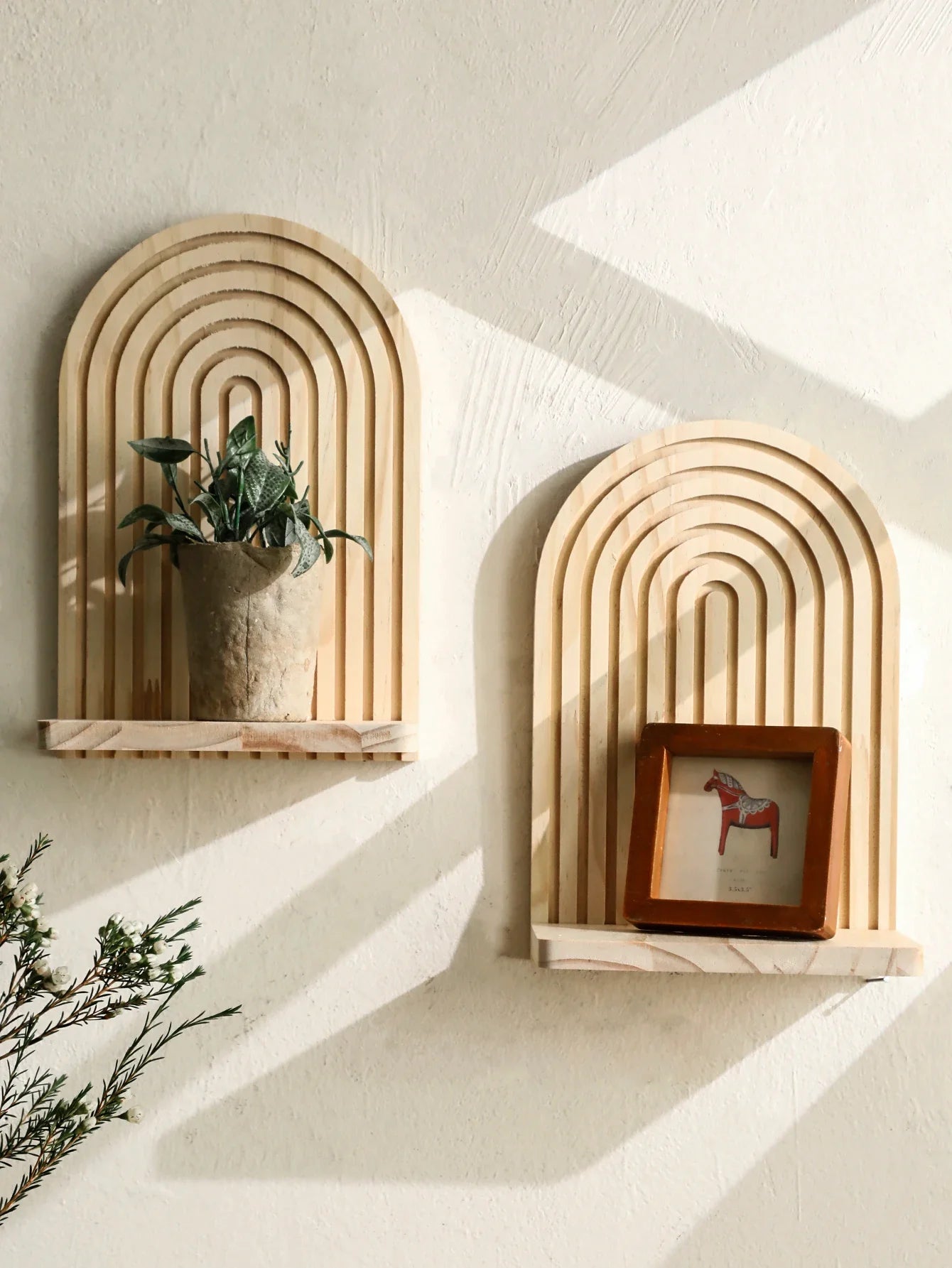 Boho Rustic Wooden Arch Display Shelf