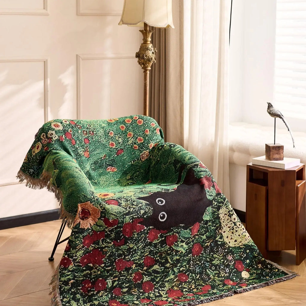 Cat Woven Throw Blanket – Jacquard Tapestry Sofa Cover for Cozy Home & Picnic Use