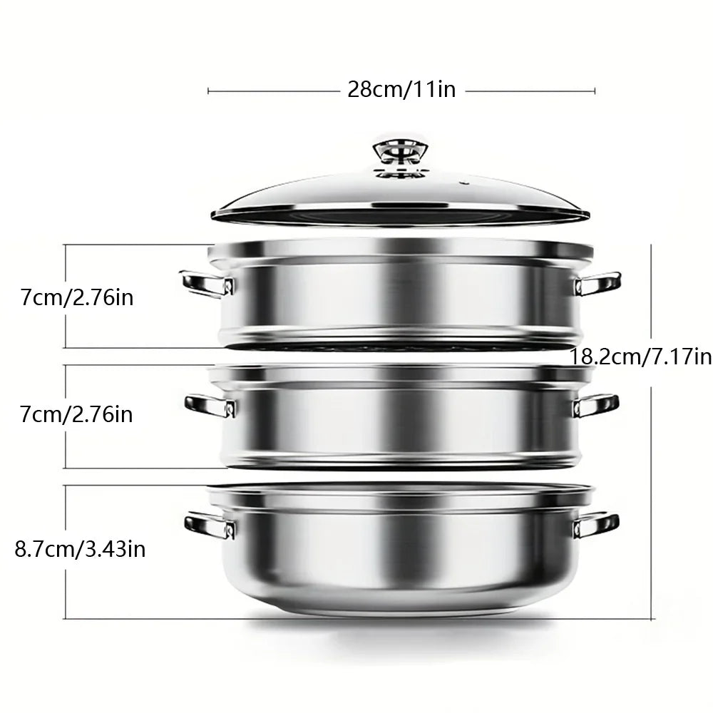 5PCS Stainless Steel Double & Triple Layer Steamer Soup Pot – 2-in-1 Multifunctional Cooking Set