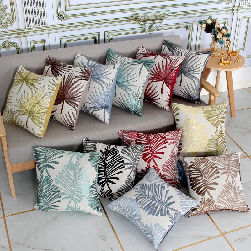 Bay Leaf Cushion Cover – Square Decorative Throw Pillow Case for Boho Home Decor