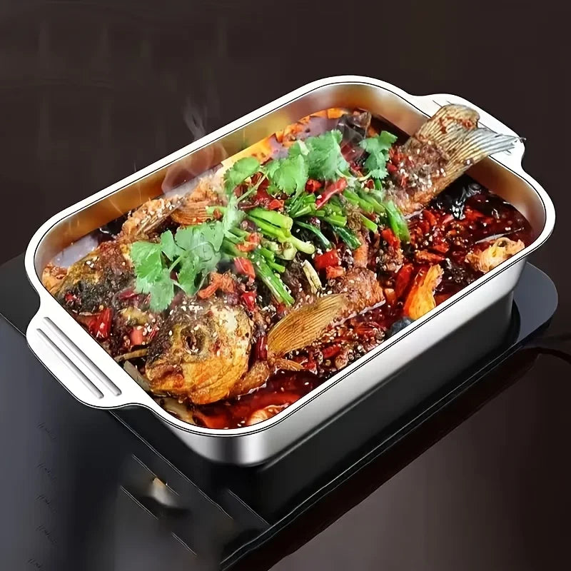 Stainless steel baking tray set, 1 large deep baking tray, non-stick, non-electric, multifunctional baking tray with handles