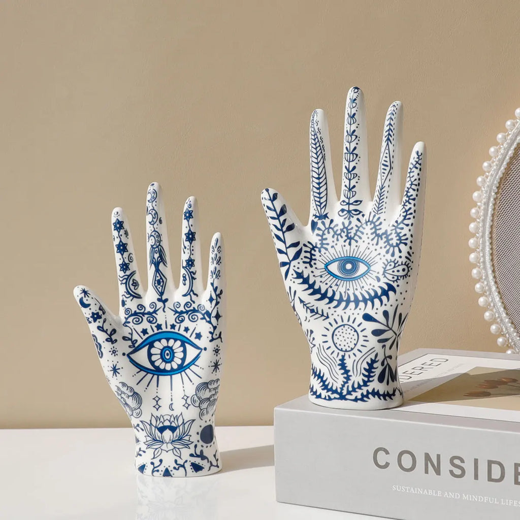 Ceramic Evil Eye Hand Jewelry Holder