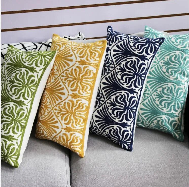 Boho Embroidered Cushion Cover – Decorative Cotton Canvas Pillow Sham