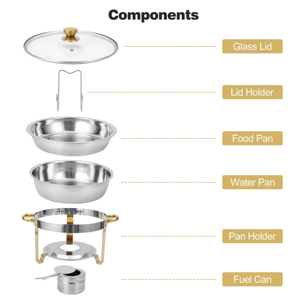 2/4 Pack Chafing Dish Buffet Set, 5QT Buffet Servers and Warmers, Round Catering Warmer with Glass Lid & Lid Holder for Party