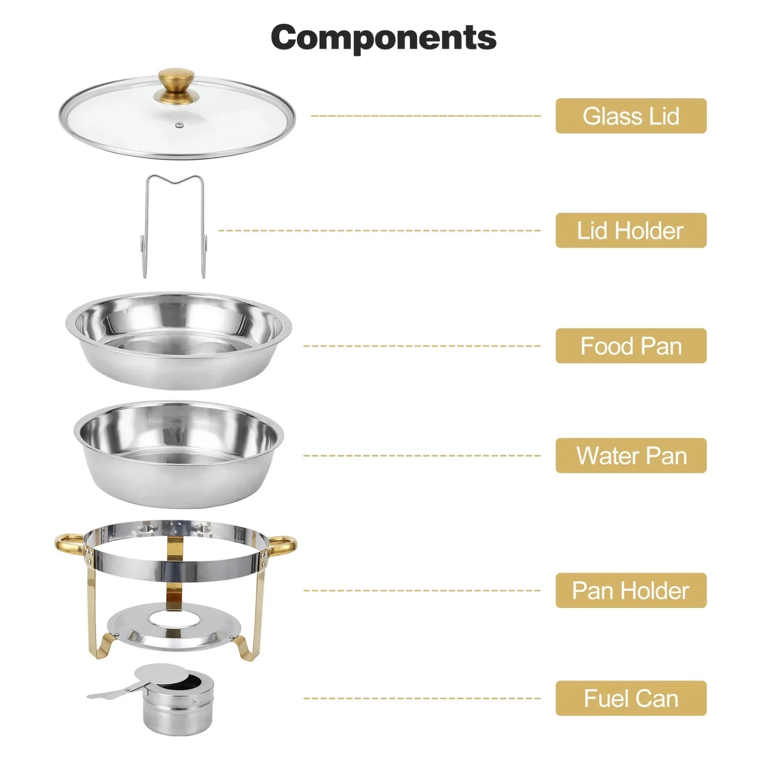 2/4 Pack Chafing Dish Buffet Set, 5QT Buffet Servers and Warmers, Round Catering Warmer with Glass Lid & Lid Holder for Party