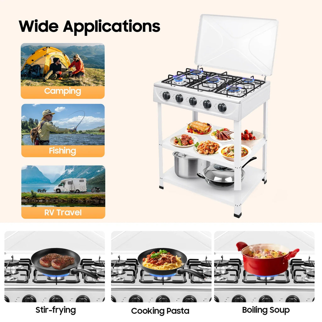 5 Hearth Grill, Gas Grill, 2.5 kW Burner,Freestanding, For Home Cooking, Outdoor Grilling, Camping, Fishing, RVing