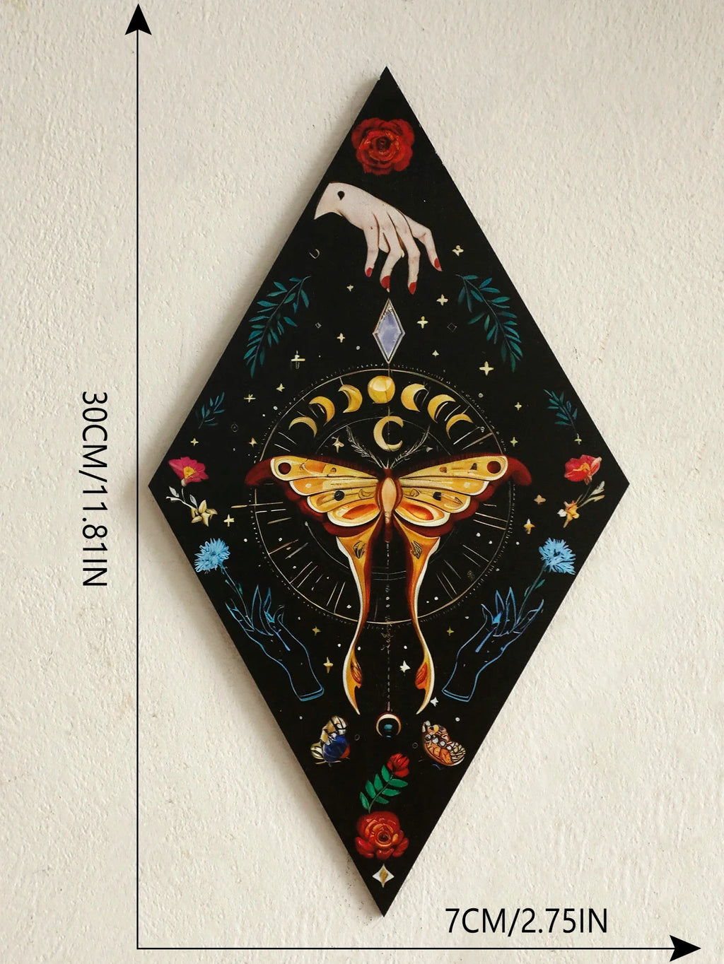 Butterfly & Moon Wooden Wall Art – Hand-Painted Nordic Boho Home Decor Accent