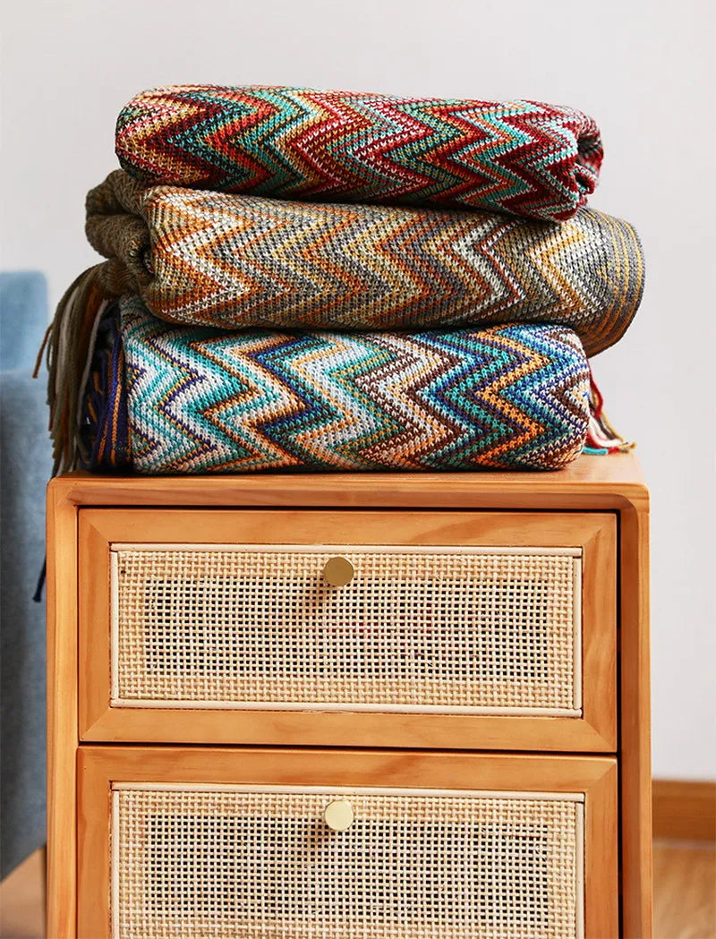 Boho Woven Zigzag Throw Blanket