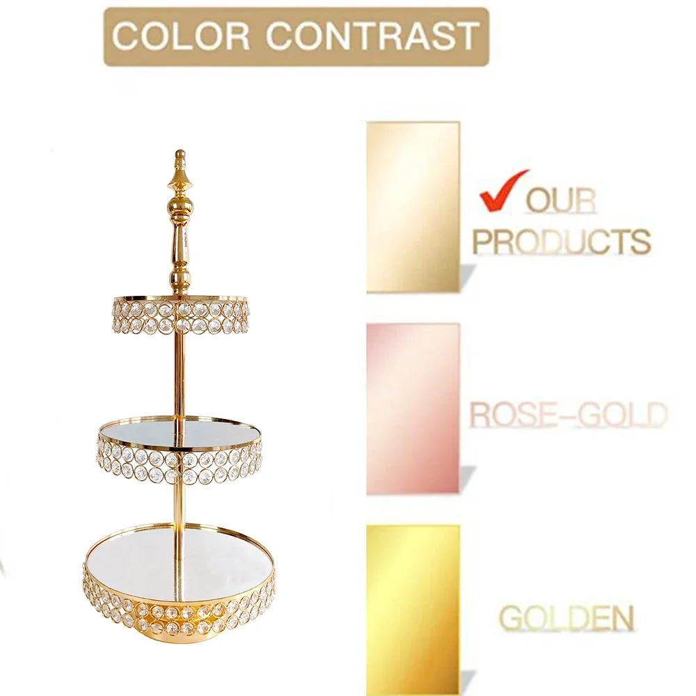 6Pcs-9PcsCake Stand Set with Crystal Beaded Mirror Metal Dessert Table Display Stands Cupcake Holder for Birthday Party Festival