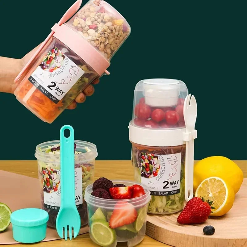 Carry Breakfast Cup Salad Cups Portable Yogurt Cereal Oatmeal Snacks Parfait Containers Salad Dressing Holders with Lid Forks